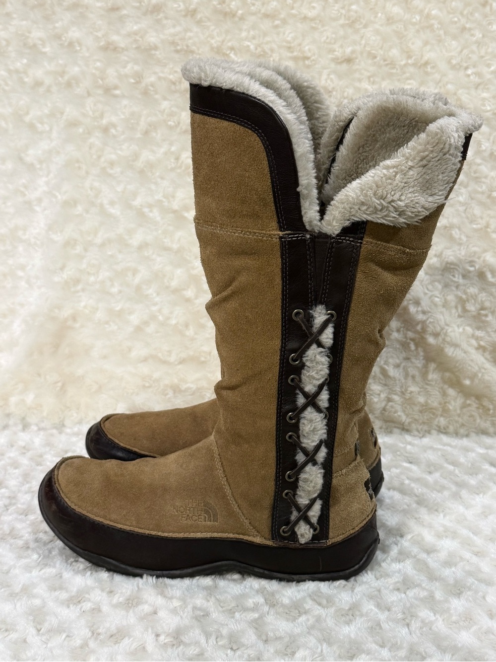 The North Face Tan Suede Shearling-Lined Tall Winter Boots, size 8.5